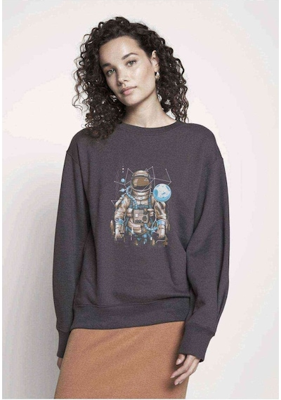 Astronot Uzay Karışık Baskılı Füme Antrasit Kadın Sweatshirt