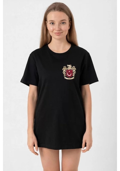 Türk Arma Baskı T-shirt - Siyah Siyah