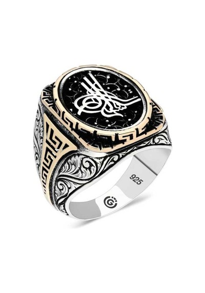 Gümüş Tuğra Oval Erkek Yüzük - 555891871