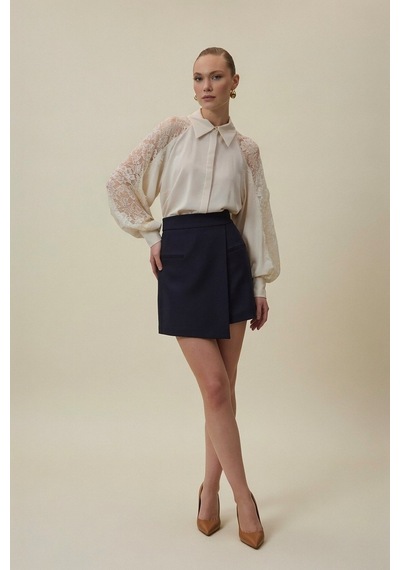 Sateen Talia Şort Etek - Lacivert-137066 Lacivert