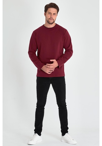 Comeor Erkek Bordo Çift Bisiklet Yaka Standart Rahat Kesim Sweatshirt
