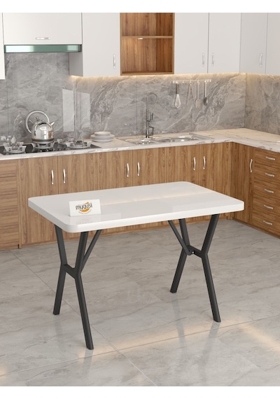 Azra 70x110cm Beyaz Mutfak Masası, Mutfak Masası Takımı, Yemek Masası, 4 Antrasit Sandalye Antrasit