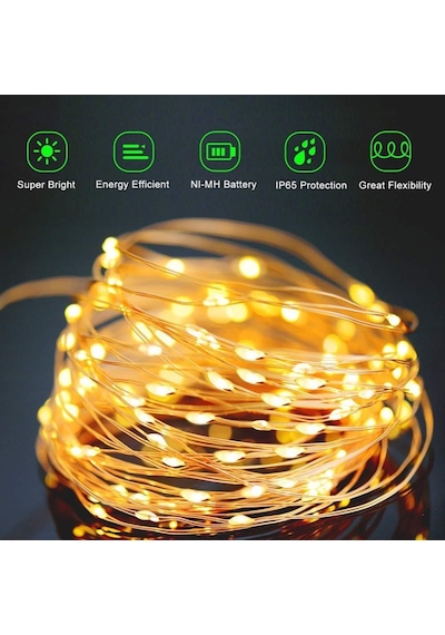 Schulzz Solar Güneş 12 Metre 100 Led Enerjili Dış Bahçe Aydınlatma Su Geçirmez Led