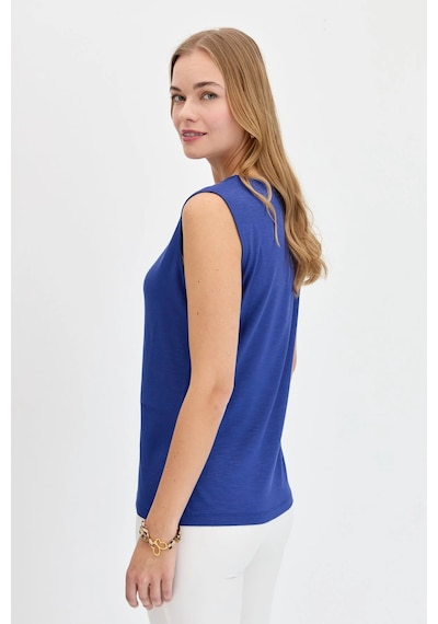 Desen Triko Kadın Sıfır Yaka Flamlı Kumaş Basic Askılı T-shirt 24086 Indigo Indigo