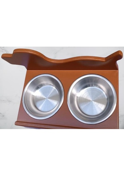 Hobi Erc Model 90374 Köpek Mama Ve Su Kabı Seti Mdf Ceviz Renk Paslanmaz Tabak