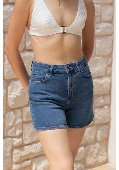 HLT Jeans Açık Mavi Kadın Lily Likralı Mom Fit Yüksek Bel Esnek 90's Kot Şort Lily-açmavi 001