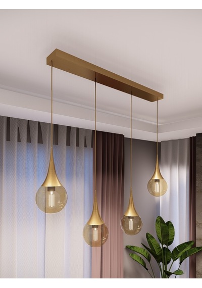 Opya 4 Lü Sıralı Eskitme Metal Bal Rengisarkıt Avize