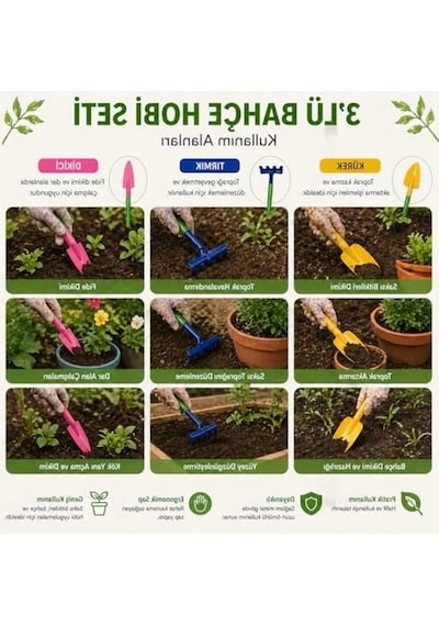 3 Lü Mini Bahçe Hobi Seti, El Aletleri Ve Saksı Bitkileri İçin Kullanışlı