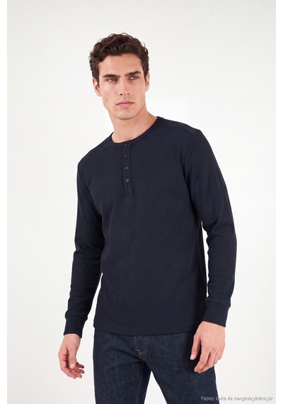 Buratti Pamuklu Regular Fit Düğmeli Bisiklet Yaka Sweat Erkek Sweat 5905852 Lacivert