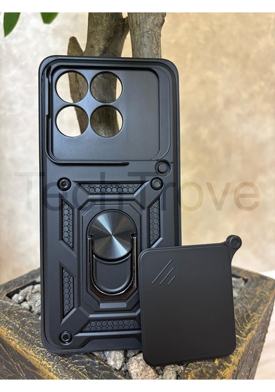 Poco F6 Pro Kılıf Kızaklı Kamera Korumalı Yüzüklü Standlı Tank Kapak