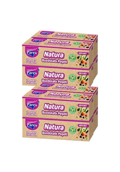 Natura Buzdolabı Poşeti Orta Boy 20'li 24 X 38 Cm Dörtlü Paket İki Paket