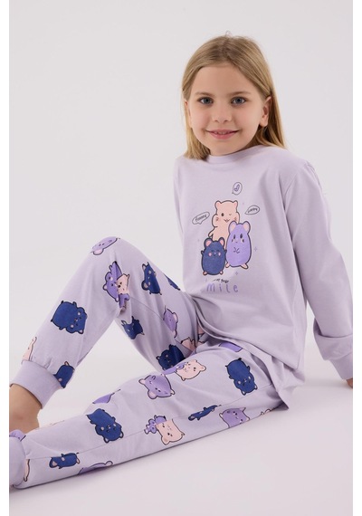 Rolypoly Kız Çocuk Uzun Kol Pijama Takım Lila-1758 Lila