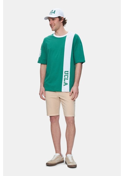 Ucla Keıth Yeşil Bisiklet Yaka Baskılı Oversize Erkek Tshirt Yeşil