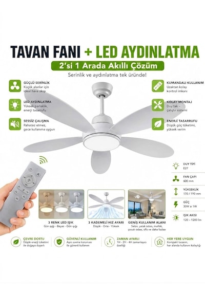 Led Ampullü Tavan Vantilatörü - Uzaktan Kumandalı 3 Renk Tonu Seçimli - Kademe Ve Zaman Ayarlı - E27 Duy Led Ampullü Tavan Vantilatörü - Uzaktan Kumandalı 3 Renk Tonu Seçimli - Kademe Ve Zaman Ayarlı - E27 Duy