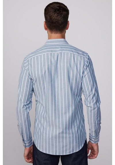 Tudors Slim Fit Uzun Kol Çizgili Yaka Düğmeli Erkek Gömlek-28529-multi Çok Renkli