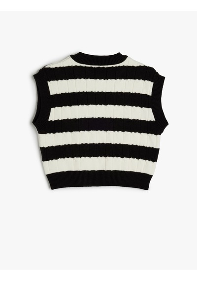 Koton Çizgili Slim Fit Bisiklet Yaka Crop Süveter Ekru Çizgili 5wkg90109at Ekru Çizgili Ekru