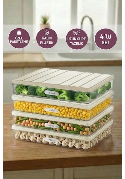 Selka Home 4 Adet 2,25 Lt. Nora Organizer Buzdolabı Buzluk Düzenleyici Saklama Kabı
