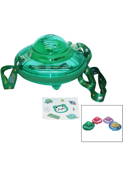 Ufo Modeli Renkli Mika Kristal Suluk Matara Pipetli - Taşıma Askılı 550ml Çok Renkli