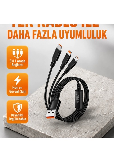 3 Ü 1 Arada Şarj Kablosu Type-c İos Android Uyumlu Hızlı Ve Güvenli Şarj 23296853