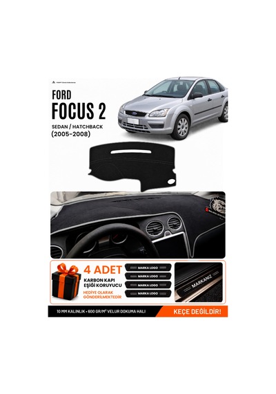 Ford Focus 2 2005-2008 Uyumlu Torpido Koruma, Torpido Örtüsü, Torpido Kılıfı - Siyah Gri