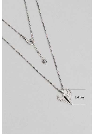 Uçak Figürlü 65 Cm Gümüş Erkek Kolye Siyah