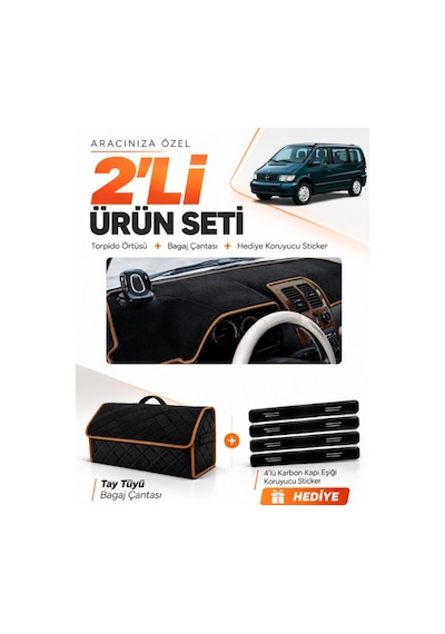 E-biz Mercedes Vıto W638 1996-2003 Uyumlu Torpido + Tay Tüyü Çanta - Siyah-kahverengi - Mb024