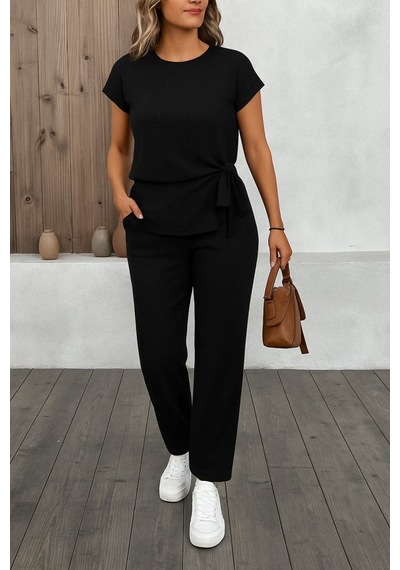 Ahes Shopping Kadın Kısa Kollu Bisiklet Yaka Yandan Bağlamalı Bürümcük Bluz Ve Pantolon Ikili Takım Siyah Ahes Shopping Kadın Kısa Kollu Bisiklet Yaka Yandan Bağlamalı Bürümcük Bluz Ve Pantolon Ikili Takım Siyah