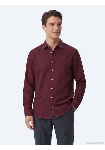 Kip Bordo Regular Fit Dokuma Casual %100 Pamuk Gömlek