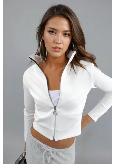 Hiccup Fermuarlı Slim Fit Sweatshirt Berşan Collection Beyaz