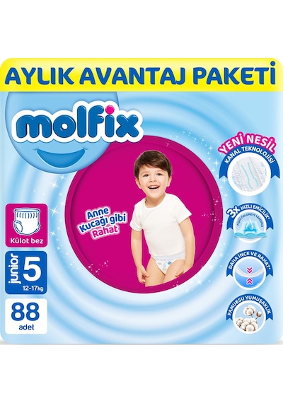 Molfix Pants Bebek Bezi 5 Beden Junior Aylık Avantaj  Paketi 88 Adet