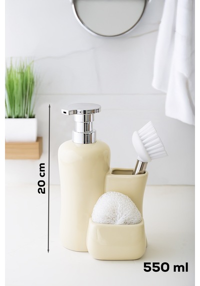Porsima 277745 Sıvı Sabunluk Fırçalı Süngerlikli Sabunluk Krem