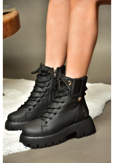 Fox Shoes R973970109 Siyah Kalın Tabanlı Günlük Kadın Bot Siyah