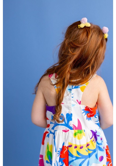 Oliventhekid Çiçek Baskılı Kız Elbise Beyaz Beyaz