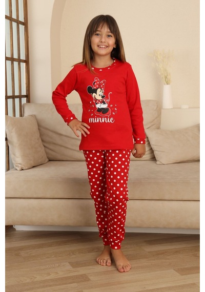 Miniğimin Cicileri Mnn Puantiye Baskılı Kız Çocuk Pijama Takı... Kırmızı