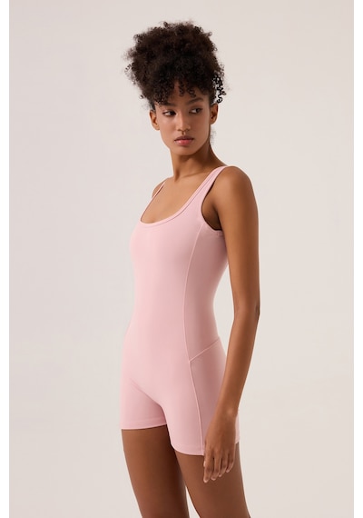 Los Ojos X Ece Pembe Kare Yaka Askılı Kısa Spor Tulum Unitard Pembe Pembe
