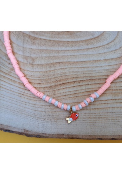 Pembe Balık Boncuk Fimo Kolye Renkli Kadın Kolye PYTKFIMOKLYE0104 Beyaz