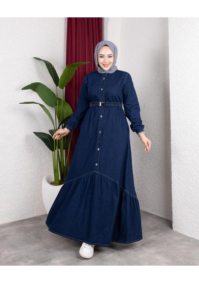 Hb Harma Time Butik Kadın Düğmeli Kuşaklı Denim Koyu Kot Mavi Elbise Koyu Mavi Hb Harma Time Butik Kadın Düğmeli Kuşaklı Denim Koyu Kot Mavi Elbise Koyu Mavi