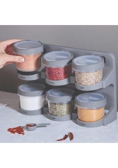 6'li Standlı Baharatlık Plastik Şeffaf Kaşıklı Baharat Standı Duvara Asılabilir Ve Masa Üstü Kullanılabilir B Diğer