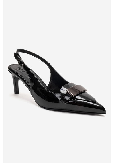 Luvishoes Sollenne Siyah Rugan Tokalı Kadın Topuklu Ayakkabı Siyah