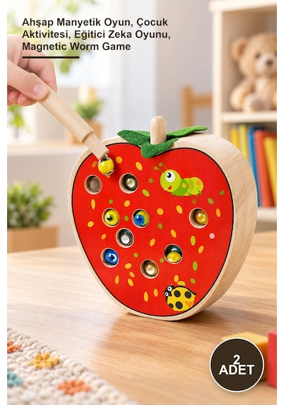 2 Adet Ahşap Manyetik Solucan Yakalama Oyunu Ahşap Manyetik Oyun, Çocuk Aktivitesi, Eğitici Zeka Oyunu, Magnetic Worm Game