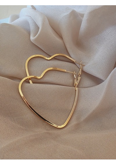 Kalp Model Halka Gold Renk Çelik Küpe 6cm Altın