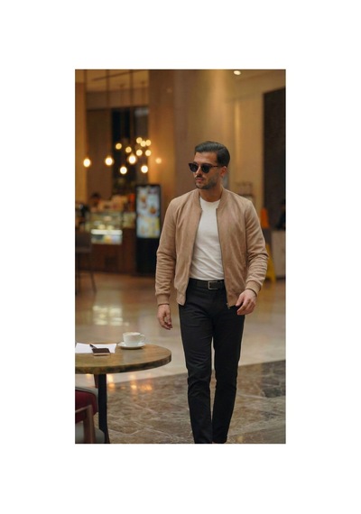 Butik İstanbul Erkek Scuba Süet Kumaş Bomber Hırka Taba
