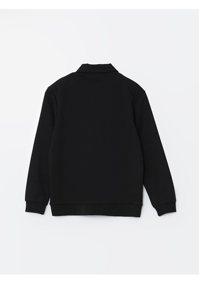 Lcw Vision Siyah Polo Yaka Uzun Kollu Erkek Sweatshirt