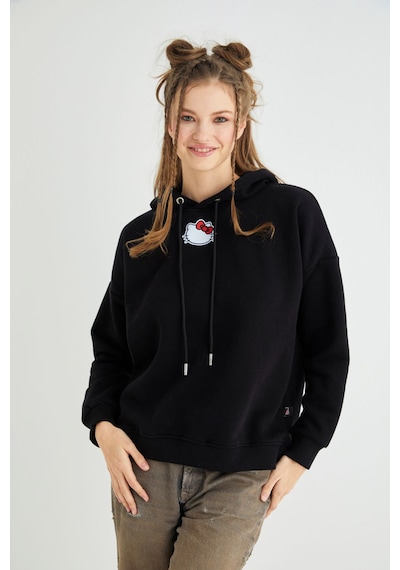 Hello Kitty Lisanslı Baskılı Kapüşonlu Kalın Sweatshirt Çok Renkli