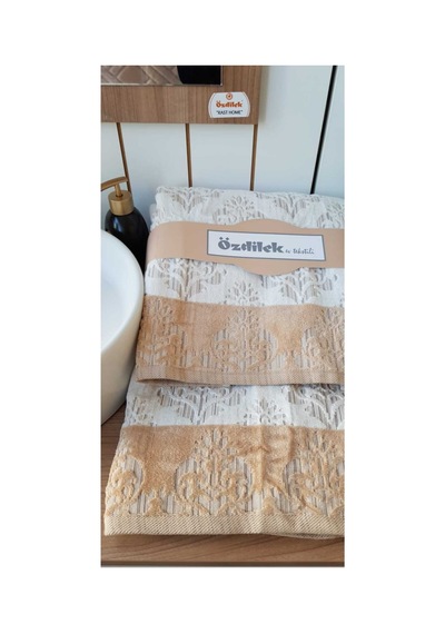 Gissele Kadife Banyo Takımı Kahve-2 Parça Krem