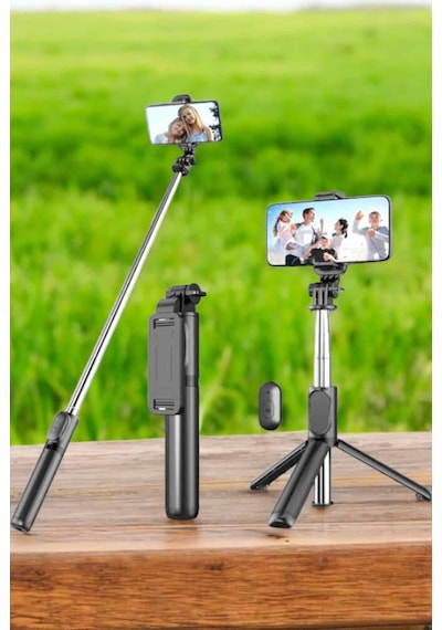 Tripod - 543 - Kablosuz Bluetooth Bağlantılı Selfie Çubuğu 360 - Edntrend - Derece Dönebilen