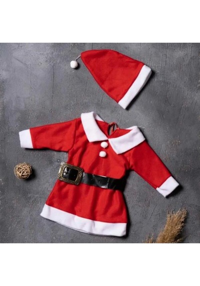 Bebek Stili Kız Çocuk Polar Yılbaşı Noel Elbise Şapka Takım kırmızı