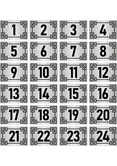Metal Kapı Masa Dolap Numara Levhası 3,5x5cm Gümüş Renk 24 Adet (1…24)