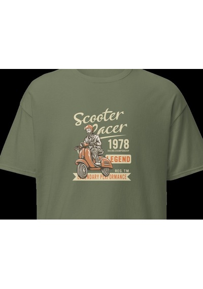Wildstyle Scooter Racer 1978 Vintage Motosiklet Retro Motor Baskılı Unisex Bisiklet Yaka Pamuklu Tişört - Haki
