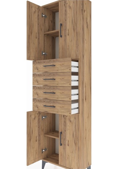Arges Dolap 3 Raflı 4 Çekmeceli 4 Kapaklı 60x30x221 Çam-çam Çam